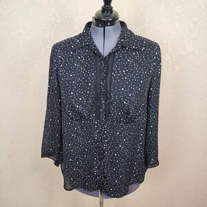 Lane Bryant Polka Dot on Black Crochet Detail Blouse Size 14-16 (4890)